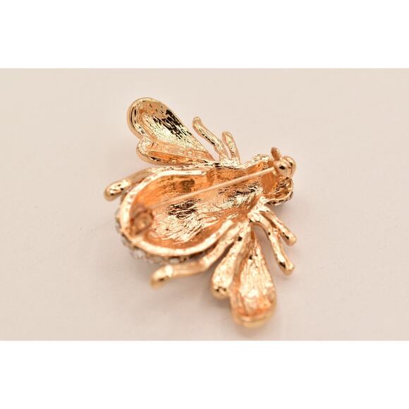 OPC Vintage Flying Insect Pin Brooch Rhinestone Crystal Gold Tone Signed BinBG - Picture 11 of 12